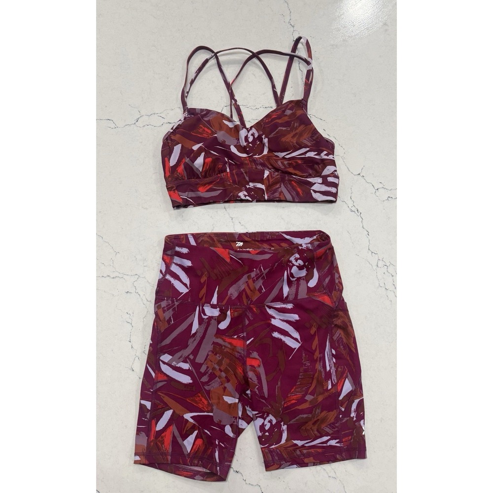 All in Motion Women's Activewear Set Shorts Bra Top Red Purple Athletic wear